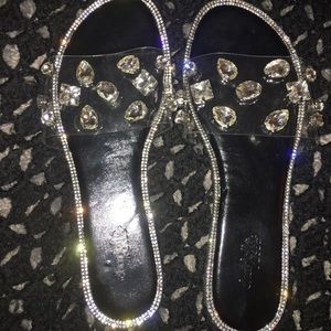 Rhinestone black flip flops